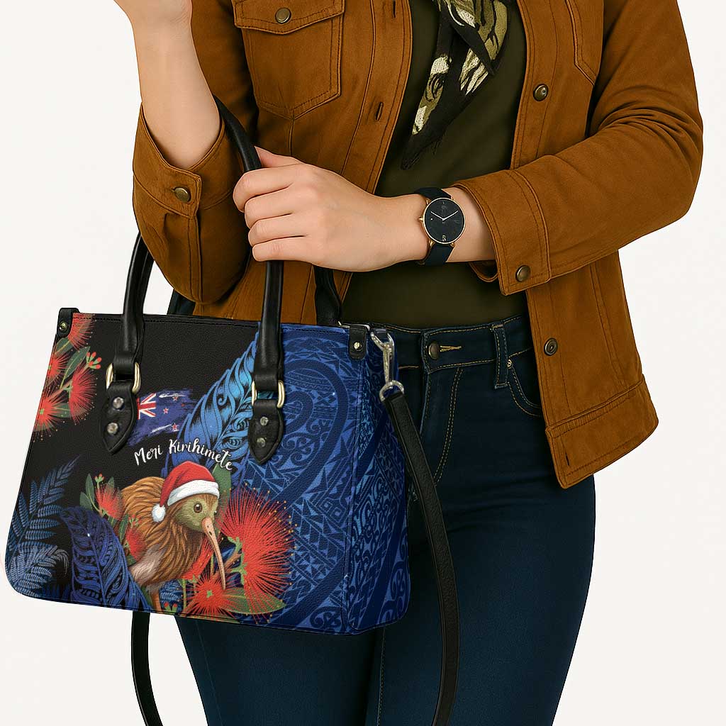 New Zealand Christmas Leather Bag Santa Kiwi Bird With Pohutukawa Flowers - Polynesian Pride