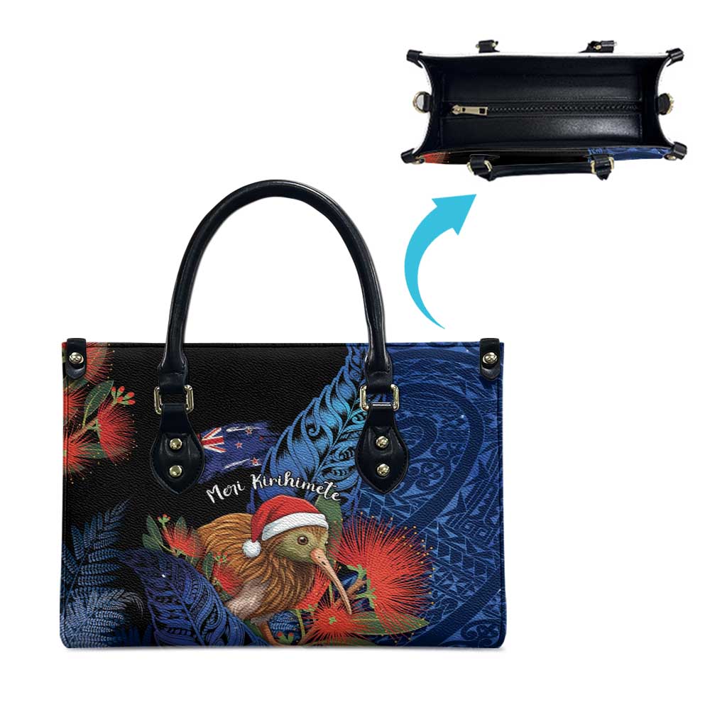 New Zealand Christmas Leather Bag Santa Kiwi Bird With Pohutukawa Flowers - Polynesian Pride