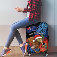 New Zealand Christmas Luggage Cover Santa Kiwi Bird With Pohutukawa Flowers DT05 - Polynesian Pride
