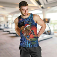 Personalised New Zealand Christmas Men Tank Top Santa Kiwi Bird With Pohutukawa Flowers DT05 Navy - Polynesian Pride