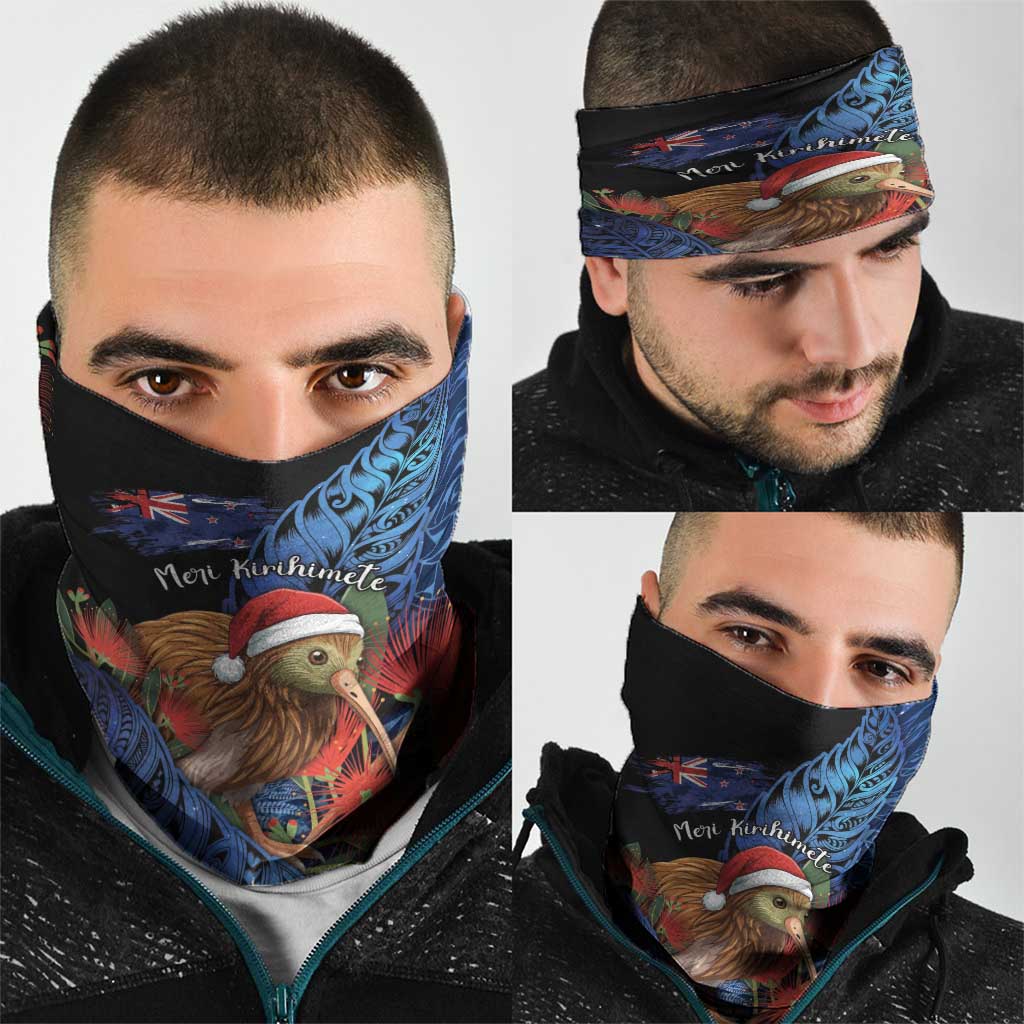 New Zealand Christmas Neck Gaiter Santa Kiwi Bird With Pohutukawa Flowers - Polynesian Pride