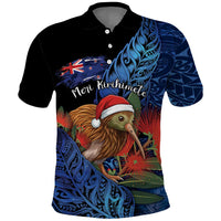 Personalised New Zealand Christmas Polo Shirt Santa Kiwi Bird With Pohutukawa Flowers DT05 Navy - Polynesian Pride