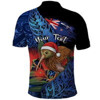 Personalised New Zealand Christmas Polo Shirt Santa Kiwi Bird With Pohutukawa Flowers DT05 - Polynesian Pride