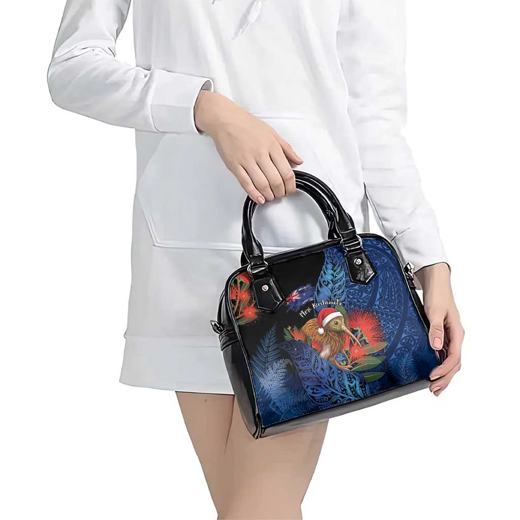 New Zealand Christmas Shoulder Handbag Santa Kiwi Bird With Pohutukawa Flowers - Polynesian Pride