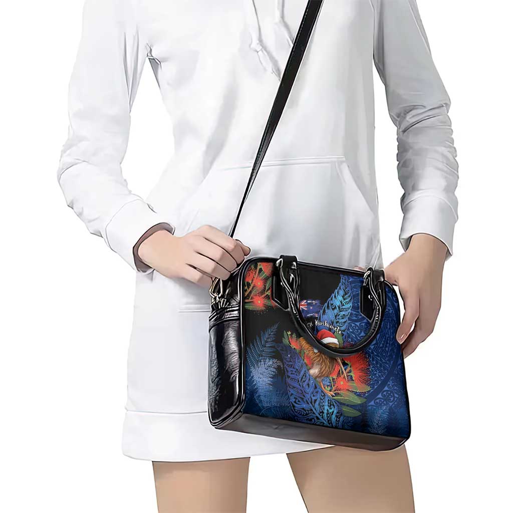 New Zealand Christmas Shoulder Handbag Santa Kiwi Bird With Pohutukawa Flowers - Polynesian Pride
