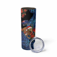 Personalised New Zealand Christmas Skinny Tumbler Santa Kiwi Bird With Pohutukawa Flowers DT05 - Polynesian Pride