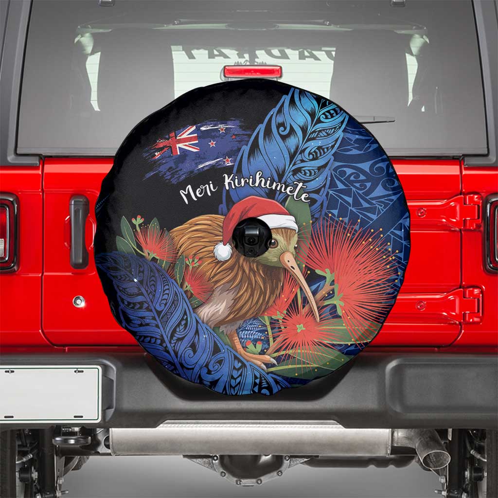 New Zealand Christmas Spare Tire Cover Santa Kiwi Bird With Pohutukawa Flowers DT05 - Polynesian Pride