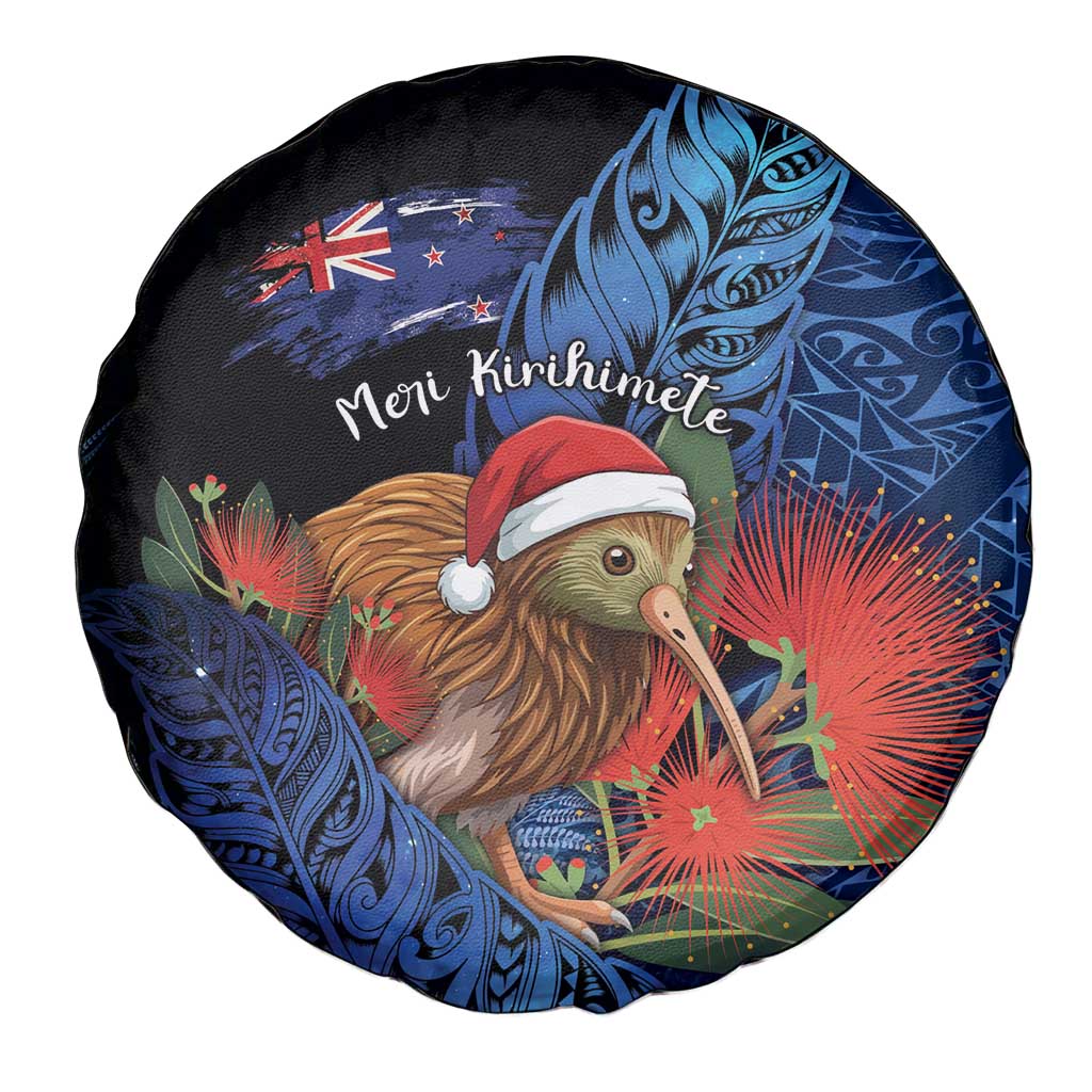 New Zealand Christmas Spare Tire Cover Santa Kiwi Bird With Pohutukawa Flowers DT05 - Polynesian Pride