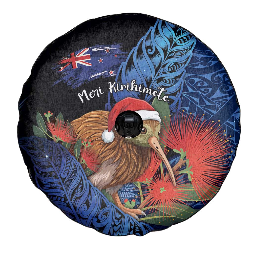 New Zealand Christmas Spare Tire Cover Santa Kiwi Bird With Pohutukawa Flowers DT05 - Polynesian Pride