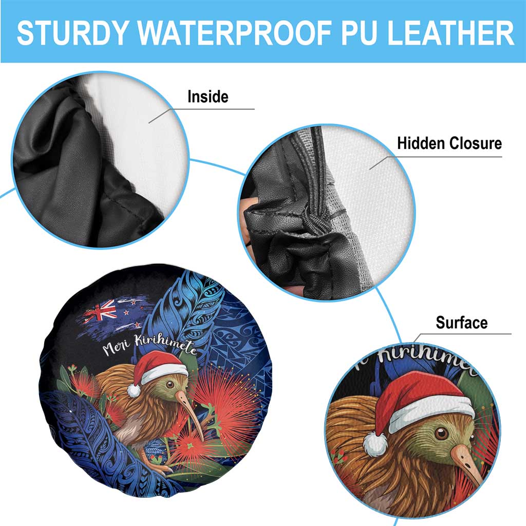 New Zealand Christmas Spare Tire Cover Santa Kiwi Bird With Pohutukawa Flowers DT05 - Polynesian Pride