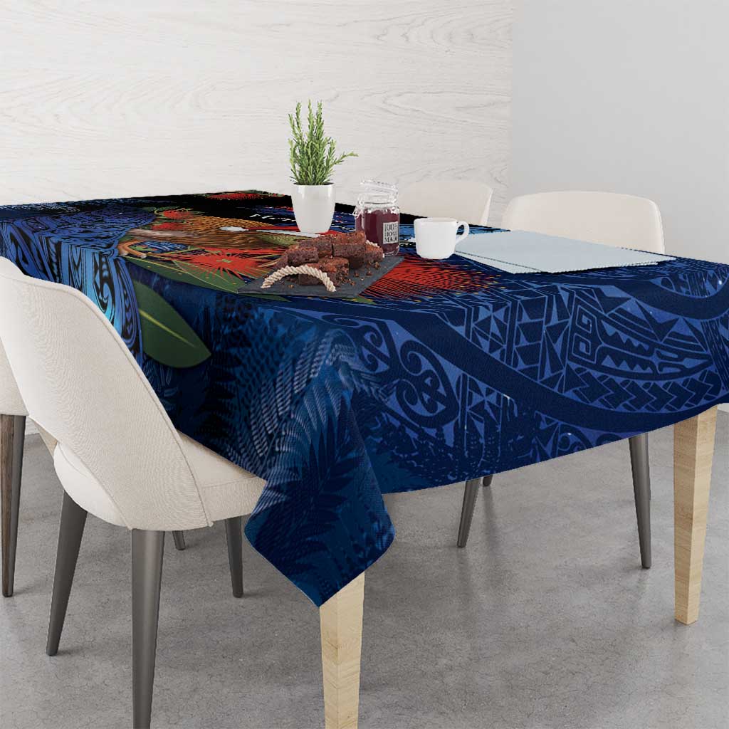 New Zealand Christmas Tablecloth Santa Kiwi Bird With Pohutukawa Flowers - Polynesian Pride