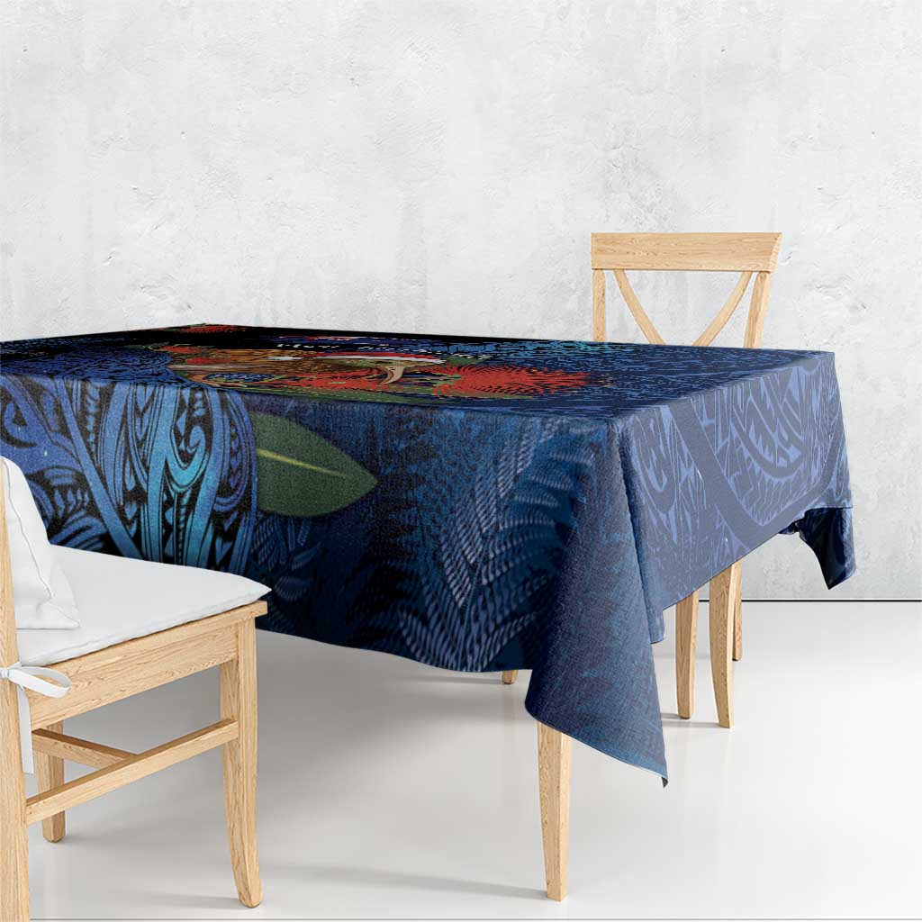 New Zealand Christmas Tablecloth Santa Kiwi Bird With Pohutukawa Flowers - Polynesian Pride