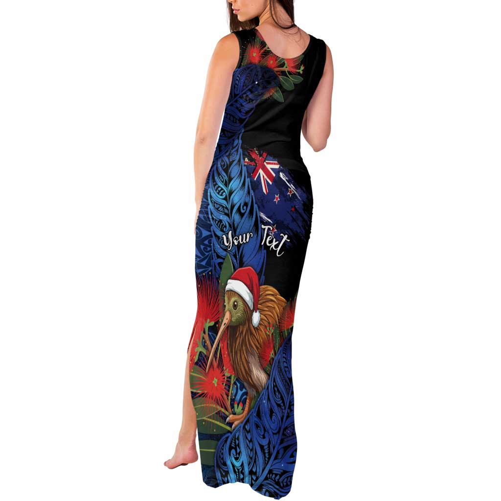 Personalised New Zealand Christmas Tank Maxi Dress Santa Kiwi Bird With Pohutukawa Flowers DT05 - Polynesian Pride