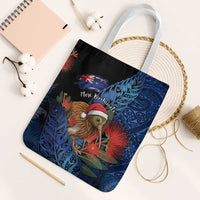 New Zealand Christmas Tote Bag Santa Kiwi Bird With Pohutukawa Flowers - Polynesian Pride