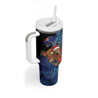 Personalised New Zealand Christmas Tumbler With Handle Santa Kiwi Bird With Pohutukawa Flowers DT05 - Polynesian Pride