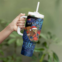 Personalised New Zealand Christmas Tumbler With Handle Santa Kiwi Bird With Pohutukawa Flowers DT05 - Polynesian Pride