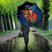 New Zealand Christmas Umbrella Santa Kiwi Bird With Pohutukawa Flowers - Polynesian Pride