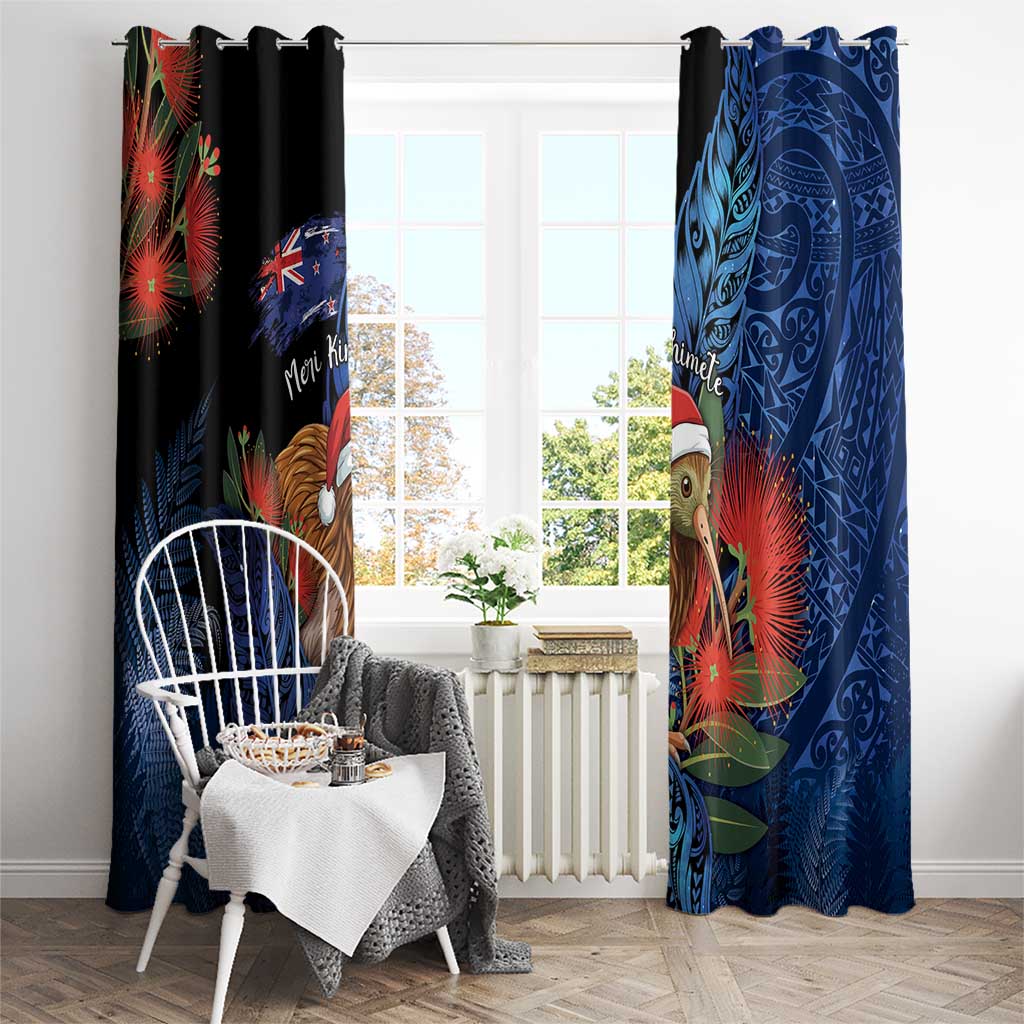 New Zealand Christmas Window Curtain Santa Kiwi Bird With Pohutukawa Flowers - Polynesian Pride