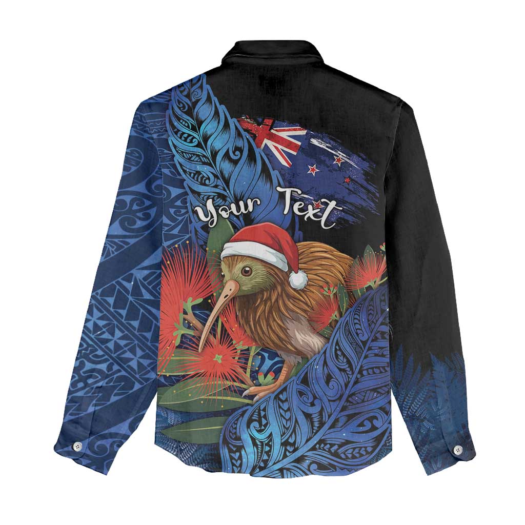 Personalised New Zealand Christmas Women Casual Shirt Santa Kiwi Bird With Pohutukawa Flowers DT05 - Polynesian Pride