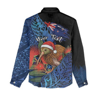 Personalised New Zealand Christmas Women Casual Shirt Santa Kiwi Bird With Pohutukawa Flowers DT05 - Polynesian Pride