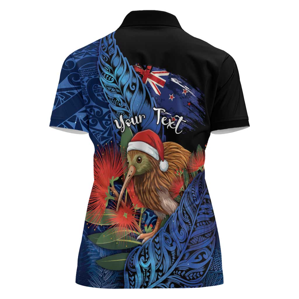 Personalised New Zealand Christmas Women Polo Shirt Santa Kiwi Bird With Pohutukawa Flowers DT05 - Polynesian Pride