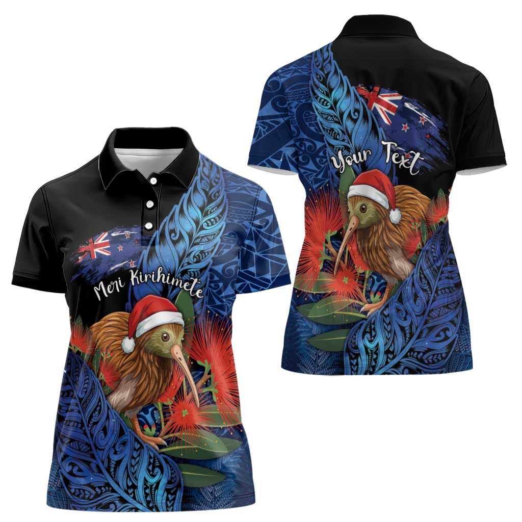 Personalised New Zealand Christmas Women Polo Shirt Santa Kiwi Bird With Pohutukawa Flowers DT05 - Polynesian Pride