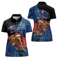 Personalised New Zealand Christmas Women Polo Shirt Santa Kiwi Bird With Pohutukawa Flowers DT05 - Polynesian Pride