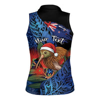 Personalised New Zealand Christmas Women Sleeveless Polo Shirt Santa Kiwi Bird With Pohutukawa Flowers DT05 - Polynesian Pride