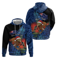 Personalised New Zealand Christmas Zip Hoodie Santa Kiwi Bird With Pohutukawa Flowers DT05 - Polynesian Pride