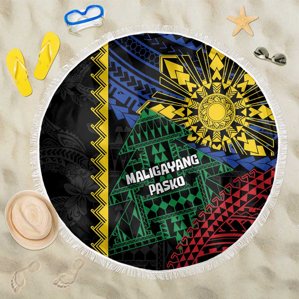 Philippines Christmas Beach Blanket Xmas Tree Filipino Tribal Patterns DT05 One Size 150cm Black - Polynesian Pride