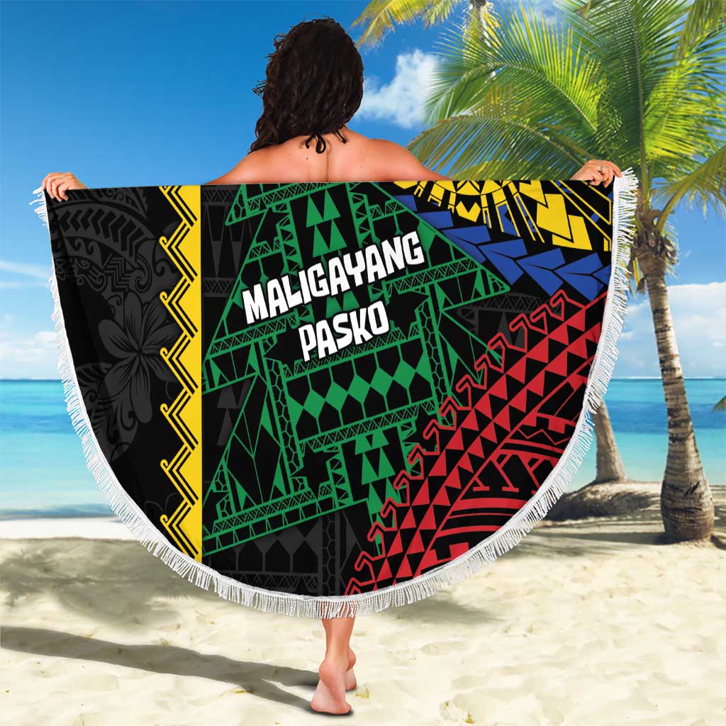 Philippines Christmas Beach Blanket Xmas Tree Filipino Tribal Patterns - Polynesian Pride