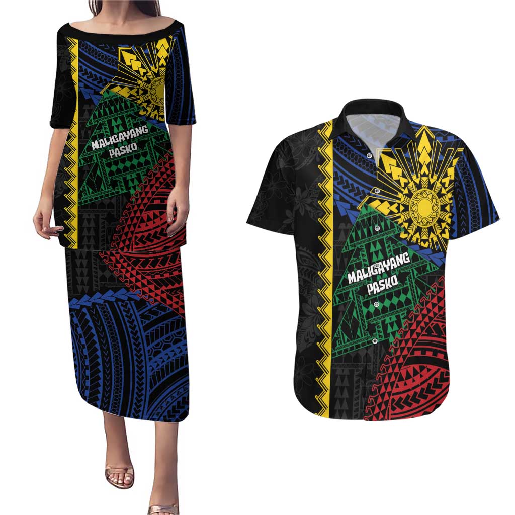 Personalised Philippines Christmas Couples Matching Puletasi and Hawaiian Shirt Xmas Tree Filipino Tribal Patterns - Polynesian Pride