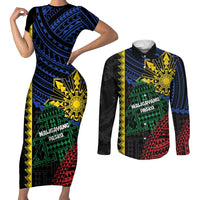 Personalised Philippines Christmas Couples Matching Short Sleeve Bodycon Dress and Long Sleeve Button Shirt Xmas Tree Filipino Tribal Patterns - Polynesian Pride
