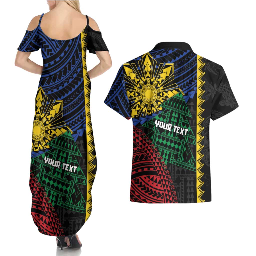 Personalised Philippines Christmas Couples Matching Summer Maxi Dress and Hawaiian Shirt Xmas Tree Filipino Tribal Patterns - Polynesian Pride
