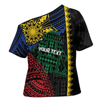 Personalised Philippines Christmas Cross Shoulder Shirt Xmas Tree Filipino Tribal Patterns - Polynesian Pride