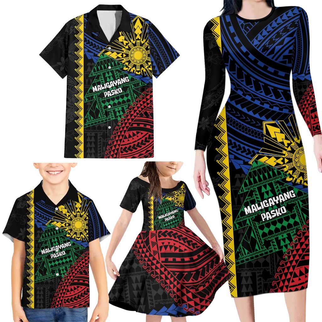 Personalised Philippines Christmas Family Matching Long Sleeve Bodycon Dress and Hawaiian Shirt Xmas Tree Filipino Tribal Patterns DT05 - Polynesian Pride