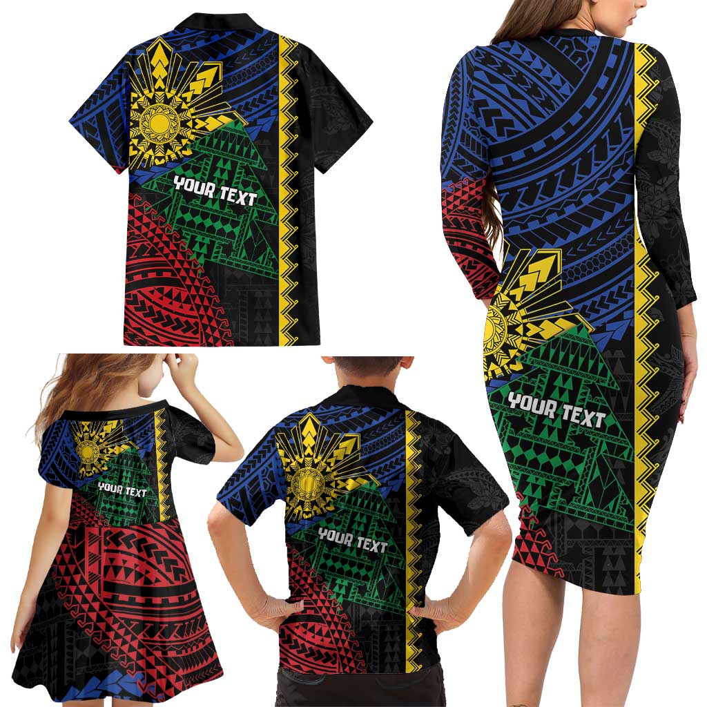 Personalised Philippines Christmas Family Matching Long Sleeve Bodycon Dress and Hawaiian Shirt Xmas Tree Filipino Tribal Patterns DT05 - Polynesian Pride