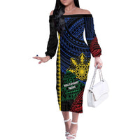 Personalised Philippines Christmas Family Matching Off The Shoulder Long Sleeve Dress and Hawaiian Shirt Xmas Tree Filipino Tribal Patterns DT05 Mom's Dress Black - Polynesian Pride