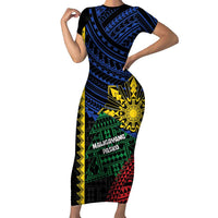 Personalised Philippines Christmas Family Matching Short Sleeve Bodycon Dress and Hawaiian Shirt Xmas Tree Filipino Tribal Patterns DT05 Mom's Dress Black - Polynesian Pride