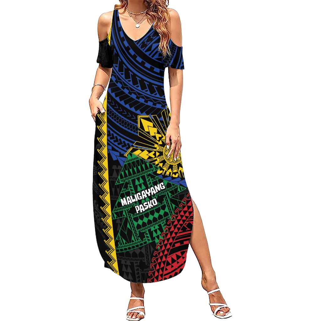 Personalised Philippines Christmas Family Matching Summer Maxi Dress and Hawaiian Shirt Xmas Tree Filipino Tribal Patterns - Polynesian Pride