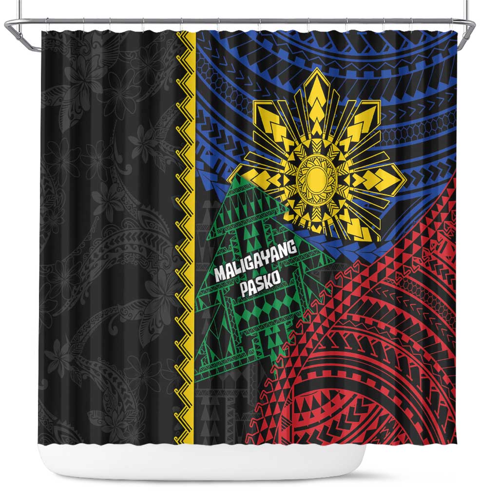 Philippines Christmas Shower Curtain Xmas Tree Filipino Tribal Patterns DT05 Black - Polynesian Pride