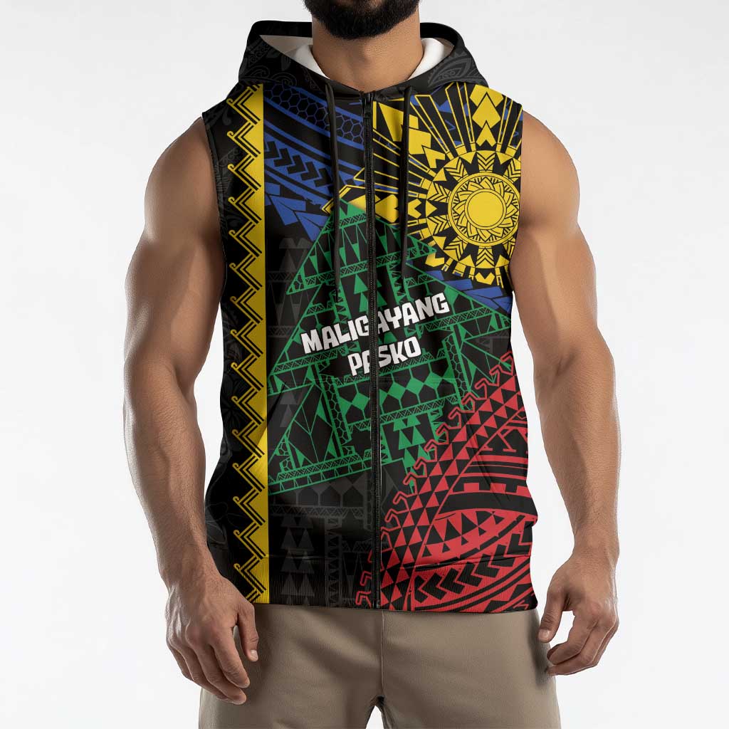 Personalised Philippines Christmas Sleeveless Zip Hoodie Xmas Tree Filipino Tribal Patterns DT05 - Polynesian Pride