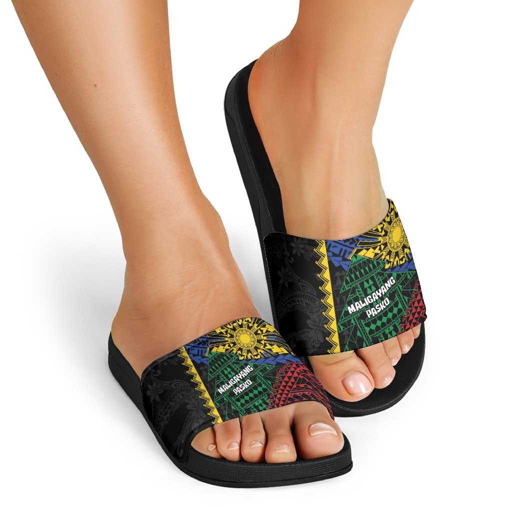 Philippines Christmas Slide Sandals Xmas Tree Filipino Tribal Patterns - Polynesian Pride
