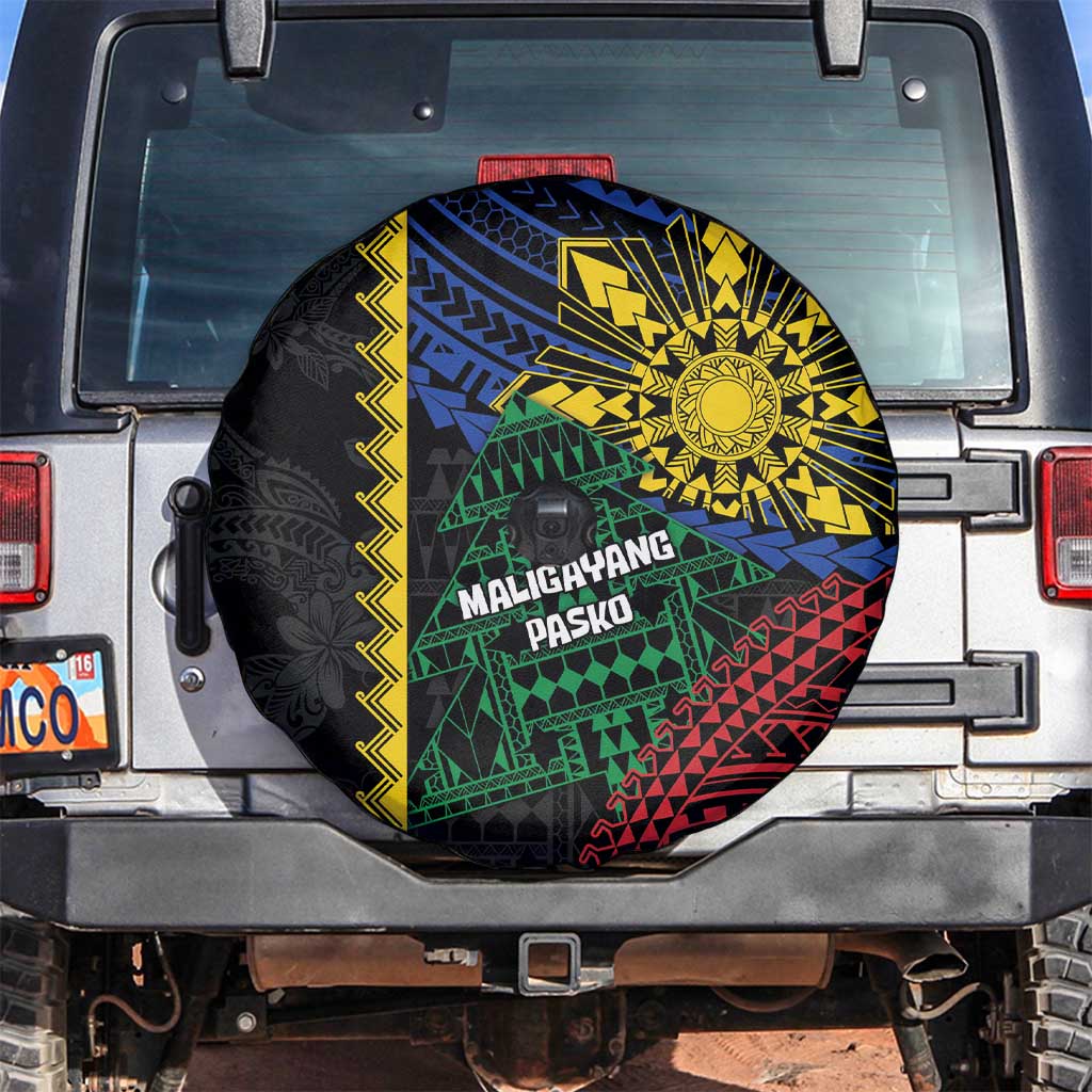 Philippines Christmas Spare Tire Cover Xmas Tree Filipino Tribal Patterns DT05 Black - Polynesian Pride