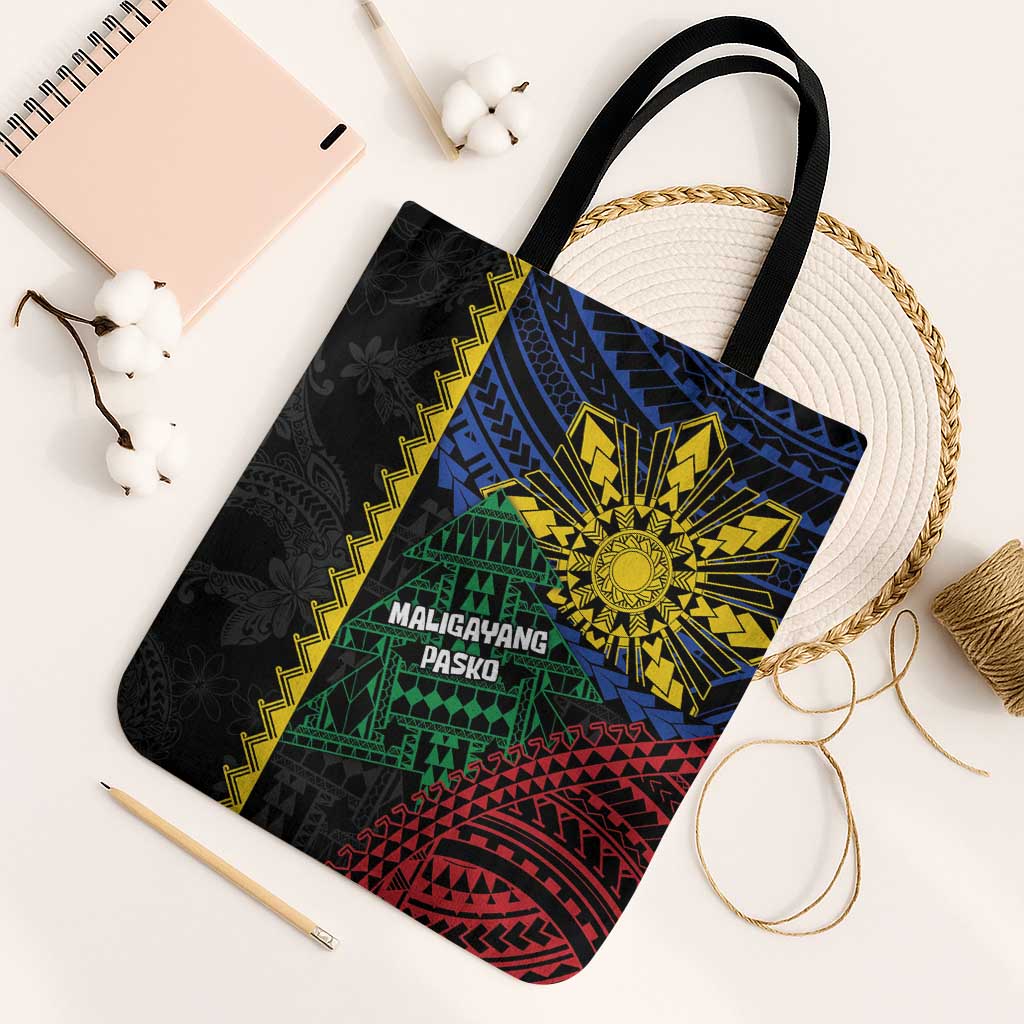Philippines Christmas Tote Bag Xmas Tree Filipino Tribal Patterns DT05 Black Strap One Size Black - Polynesian Pride