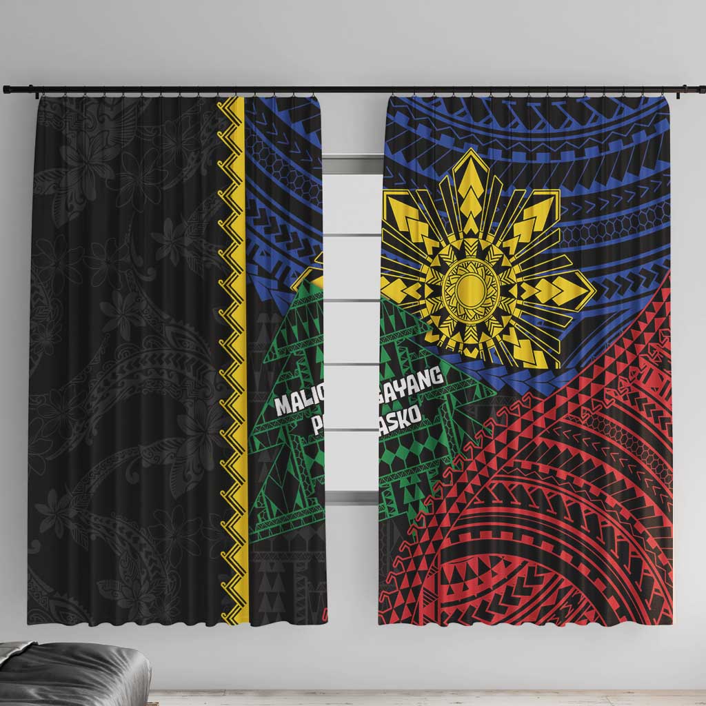 Philippines Christmas Window Curtain Xmas Tree Filipino Tribal Patterns DT05 With Hooks Black - Polynesian Pride