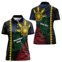 Personalised Philippines Christmas Women Polo Shirt Xmas Tree Filipino Tribal Patterns - Polynesian Pride