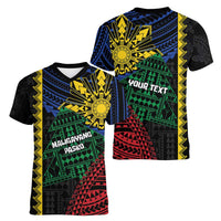 Personalised Philippines Christmas Women V-Neck T-Shirt Xmas Tree Filipino Tribal Patterns - Polynesian Pride