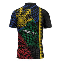 Personalised Philippines Christmas Zipper Polo Shirt Xmas Tree Filipino Tribal Patterns - Polynesian Pride