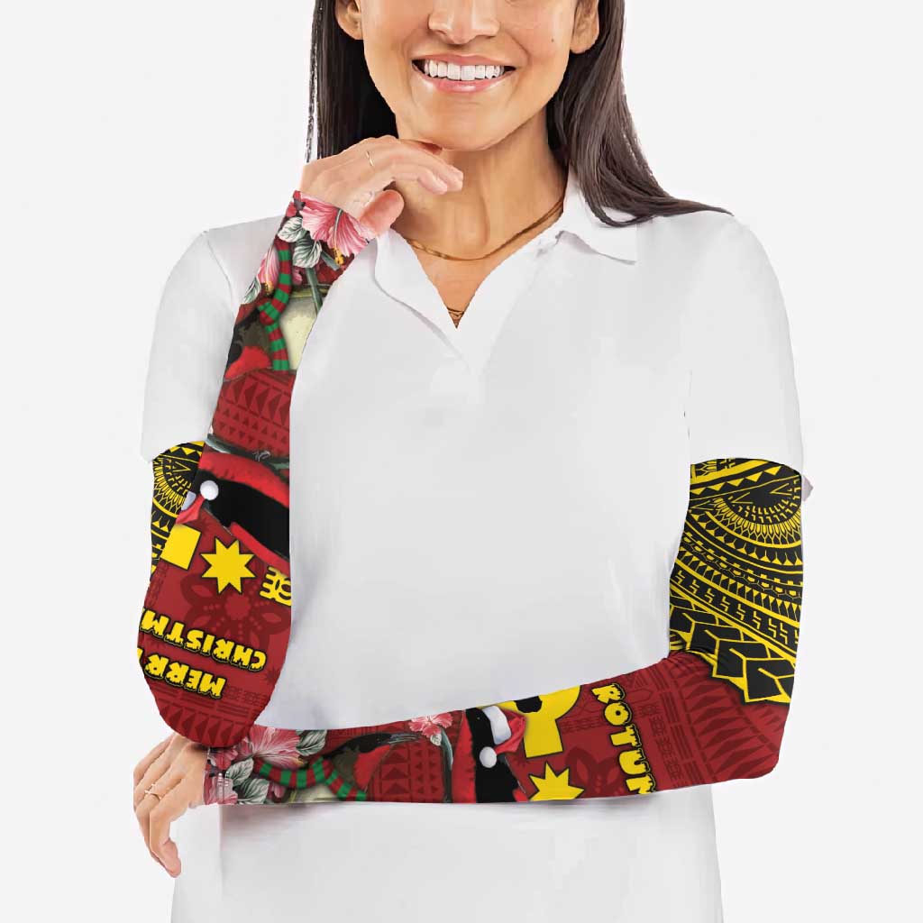 Rotuma Christmas Arm Sleeves Rotuma Myzomela Birds With Hibiscus Flowers - Polynesian Pride
